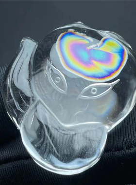 天然白水晶全包裹七彩虹花雕刻狐狸饰品男女款项链挂件吊坠特惠