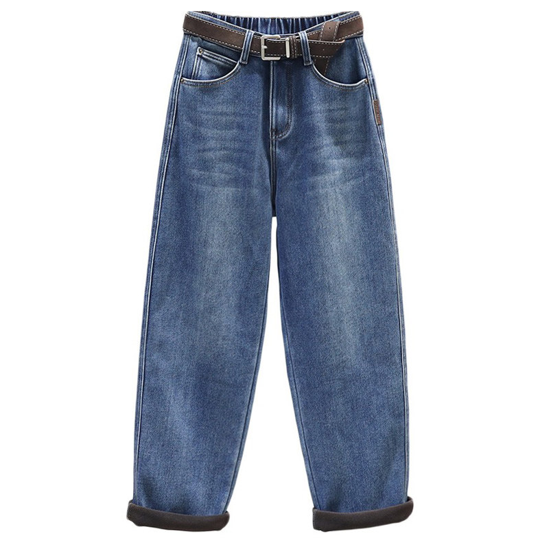 2025秋冬加绒牛仔裤女哈伦裤加厚显瘦百搭萝卜裤宽松松紧腰老爹裤,淘宝优惠券,粉丝福利购,淘宝优惠卷