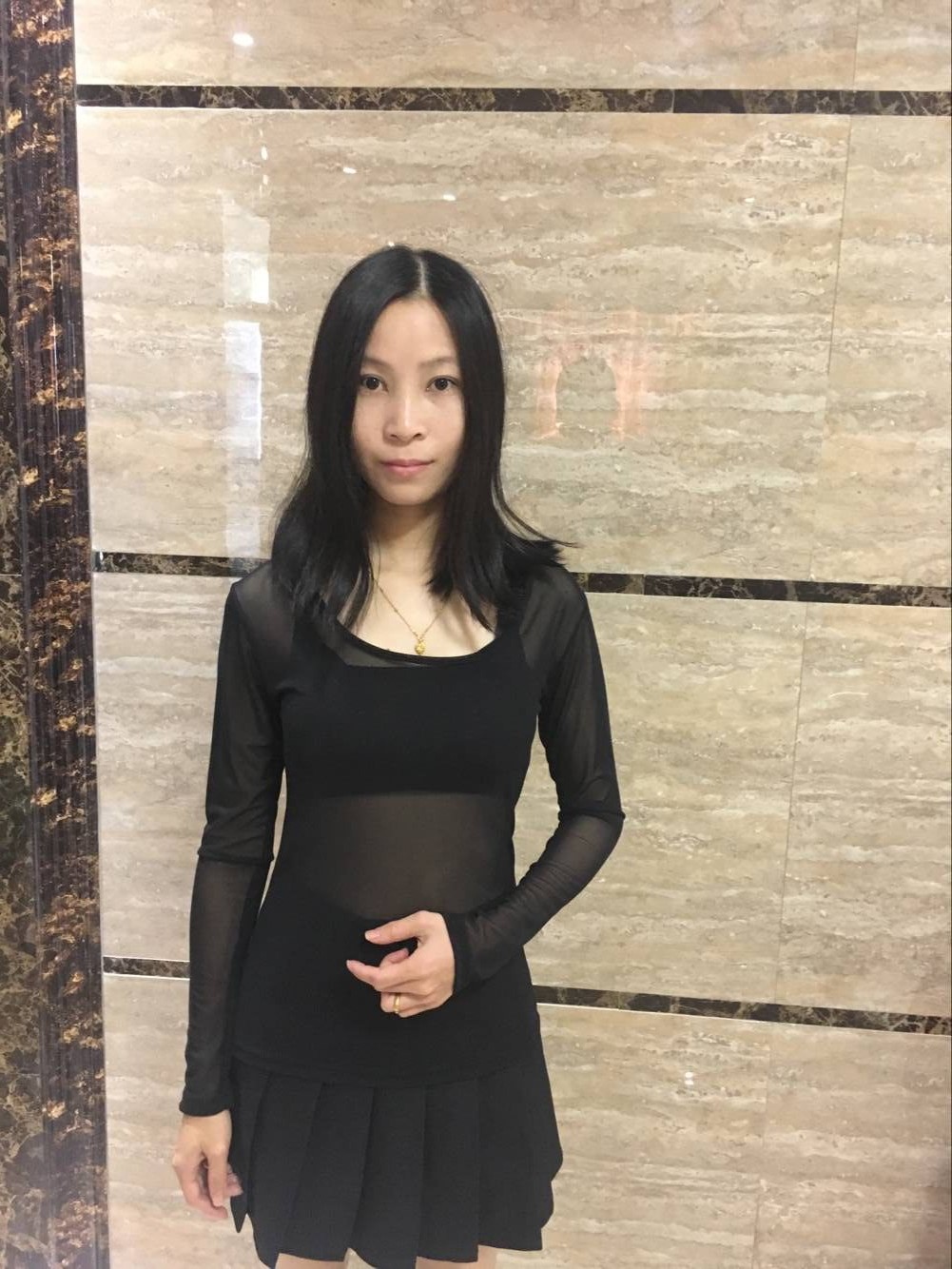 网纱打底衫 女装 2015秋季新款纯色百搭圆领长袖T恤半透露背 弹力