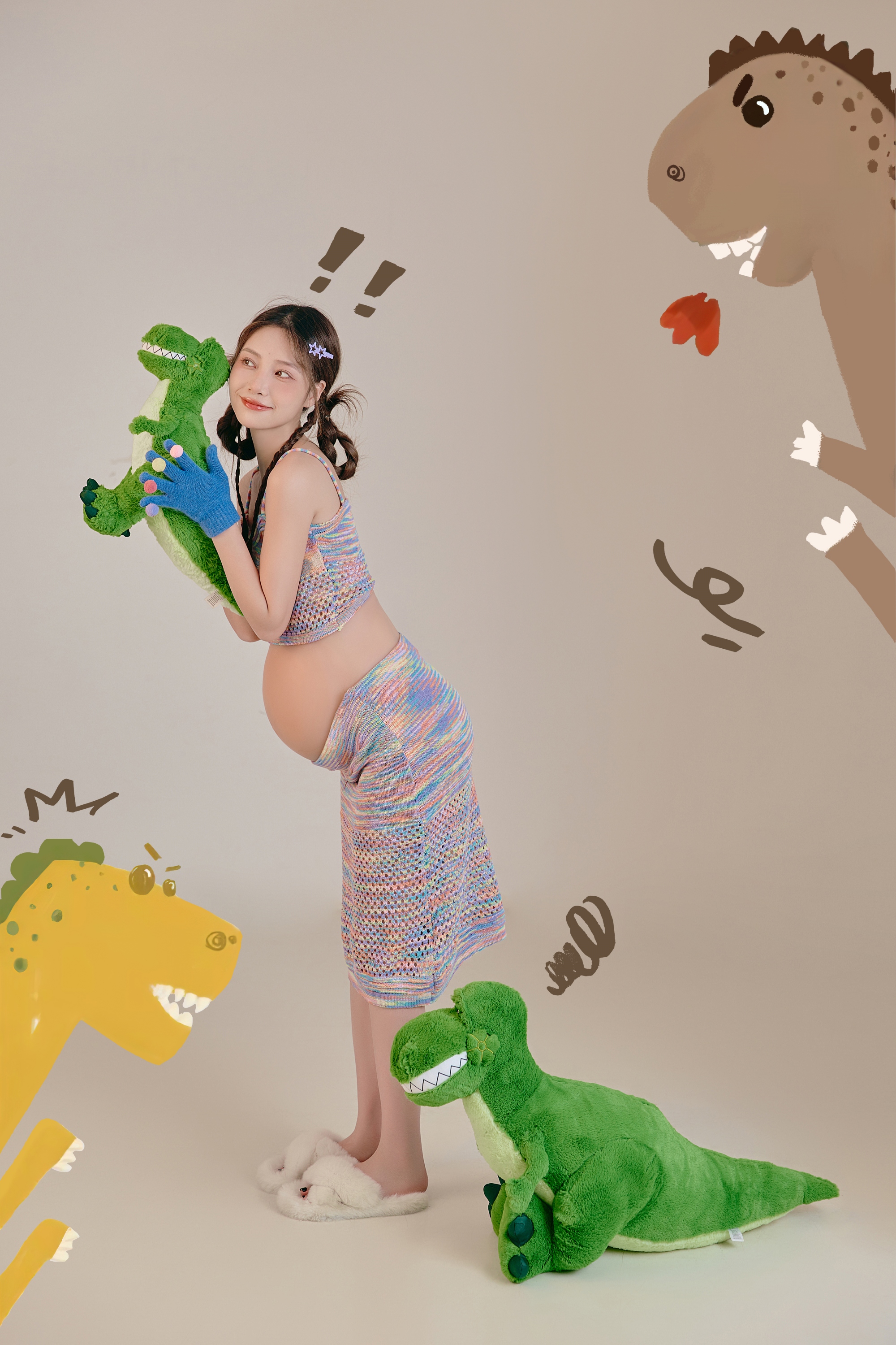影楼孕妇照主题新年约个龙宝宝孕妈咪大肚写真摄影针织吊带裙子 - 图1