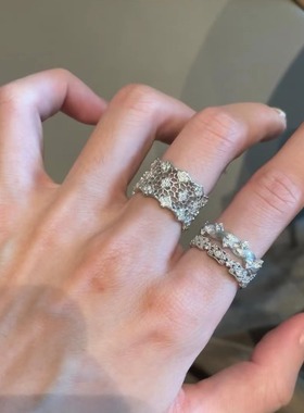 意大利工艺中古轻奢感高碳钻百搭蕾丝戒指纯银s925植物系闭口指环