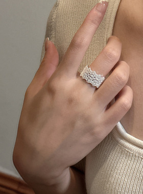 S925银韩版蕾丝宽面小众设计戒指