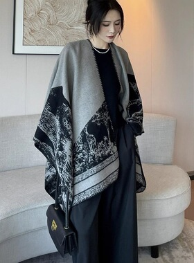 秋冬2026新款复古双面双色披肩时尚百搭护颈保暖旅行拍照外搭斗篷