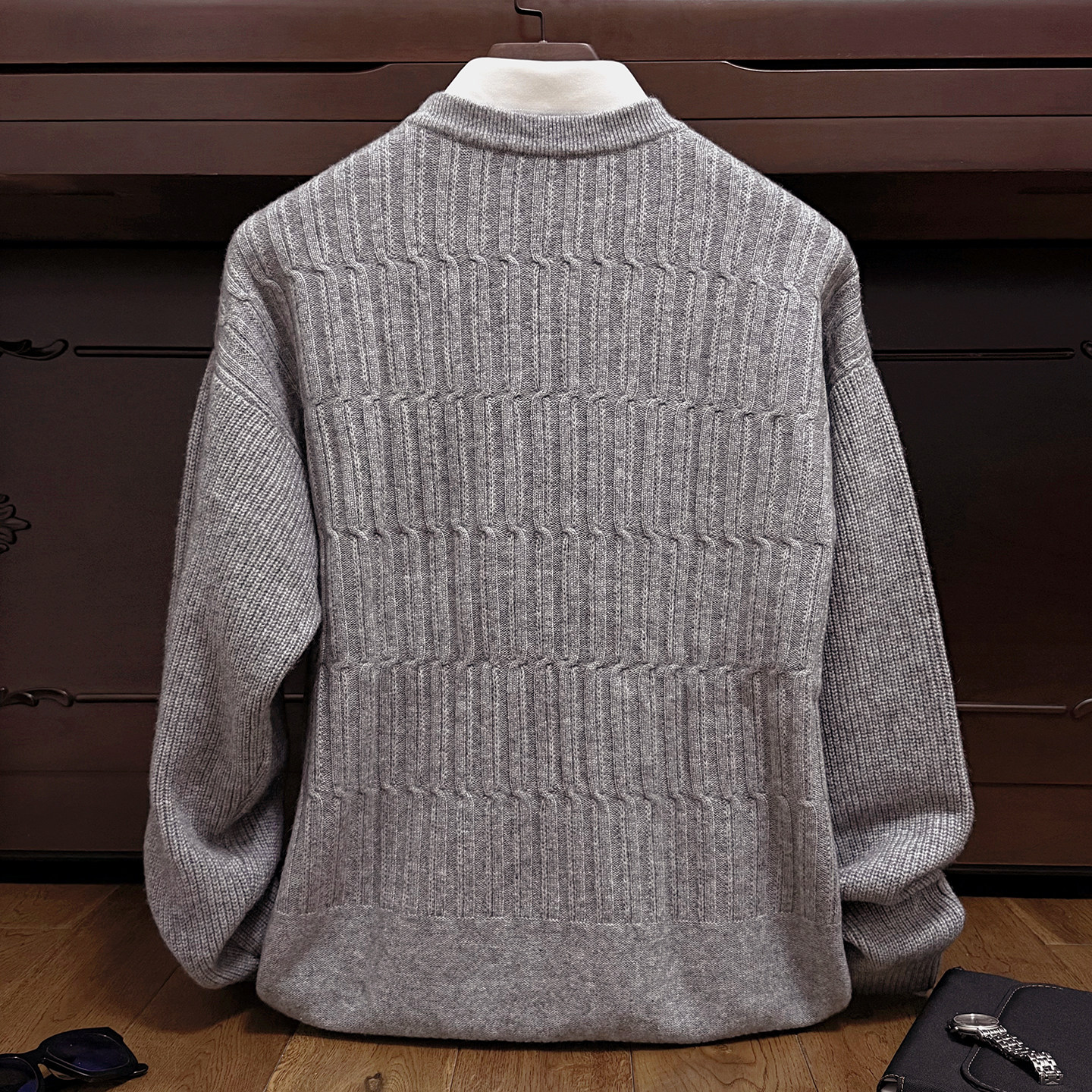 双股加厚简约款冬季男士100纯羊绒衫宽松潮流麻花竖纹青年毛衣男,淘宝优惠券,粉丝福利购,淘宝优惠卷