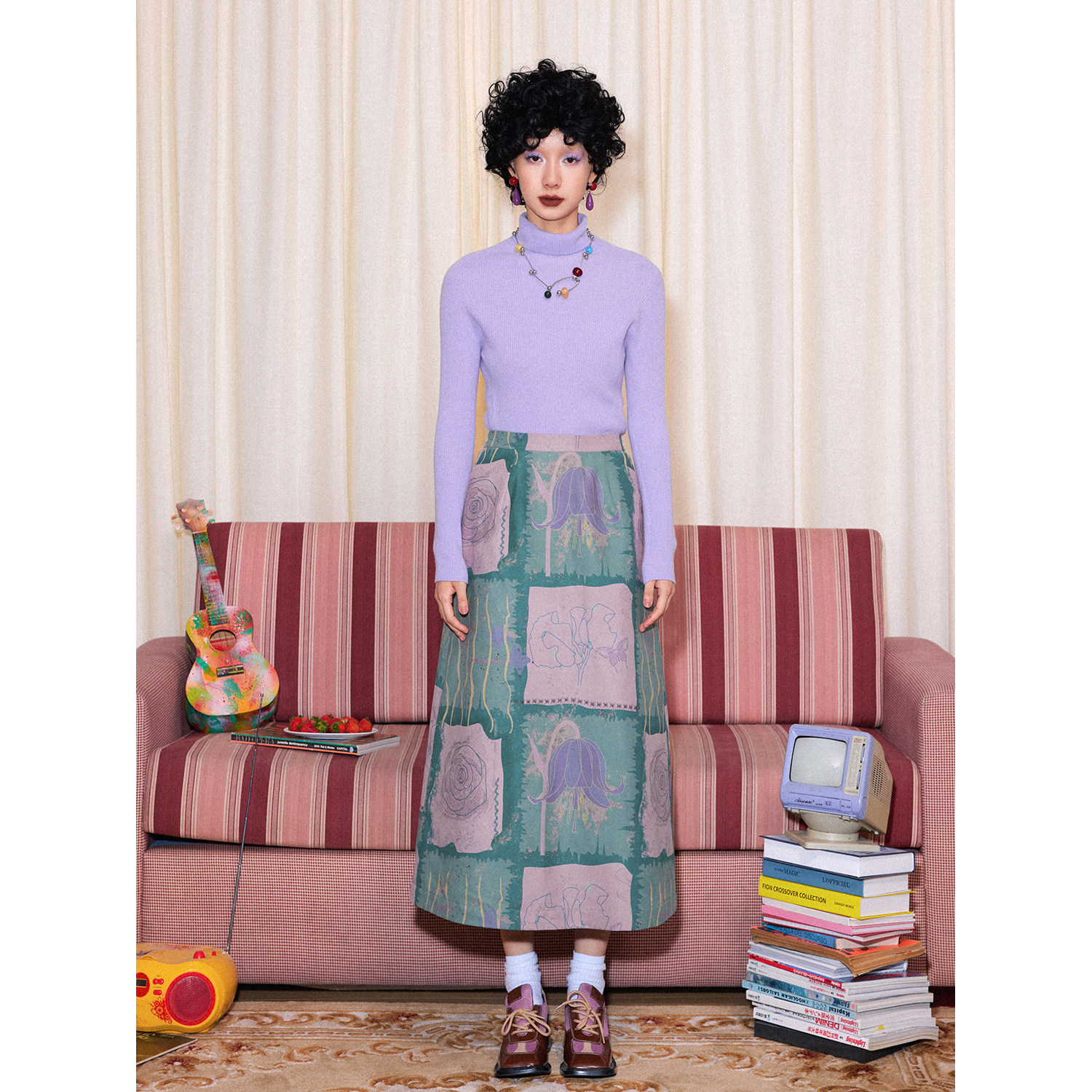 化学少女「花园秘境」手绘印花哲学裙子2025年春季a字复古半身裙,淘宝优惠券,粉丝福利购,淘宝优惠卷