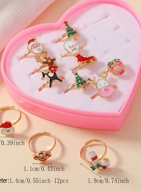 跨境热卖礼盒装圣诞系列卡通造型锌合金开口戒指简单可爱指尖特色