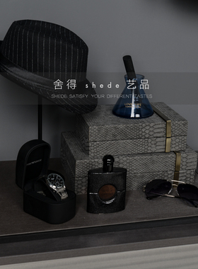 灰色商务风样板房衣帽间开放式衣柜西装衬衣围巾皮鞋软装摆件196