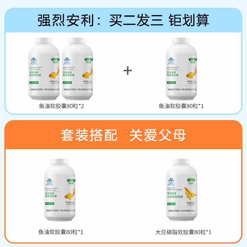 鱼油旗舰店中老年百合康dha软胶囊 百合康鱼油/深海鱼油