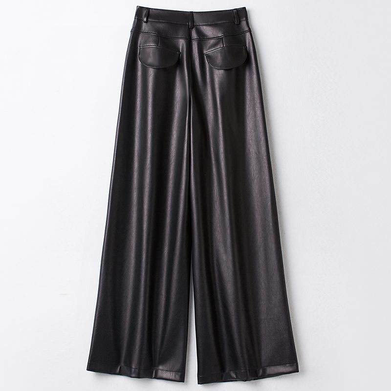 海宁真皮皮裤女高腰显瘦阔腿裤宽松直筒长裤时尚休闲裤2025年新款,淘宝优惠券,粉丝福利购,淘宝优惠卷