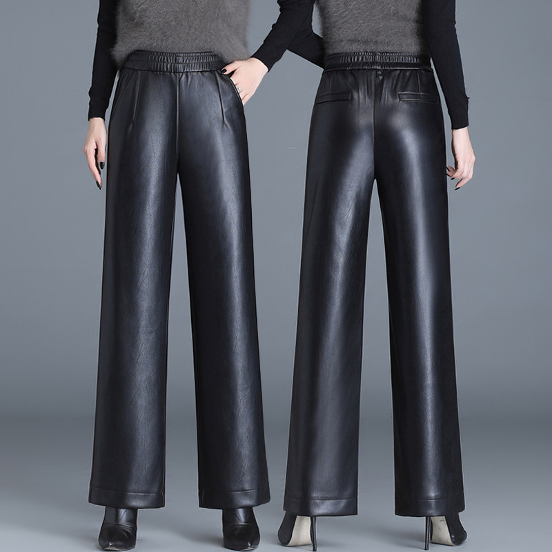 海宁真皮皮裤女绵羊皮高腰阔腿裤弹力显瘦直筒长裤子2025秋冬新款,淘宝优惠券,粉丝福利购,淘宝优惠卷