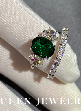 再生祖母绿K金钻石戒指欧美女