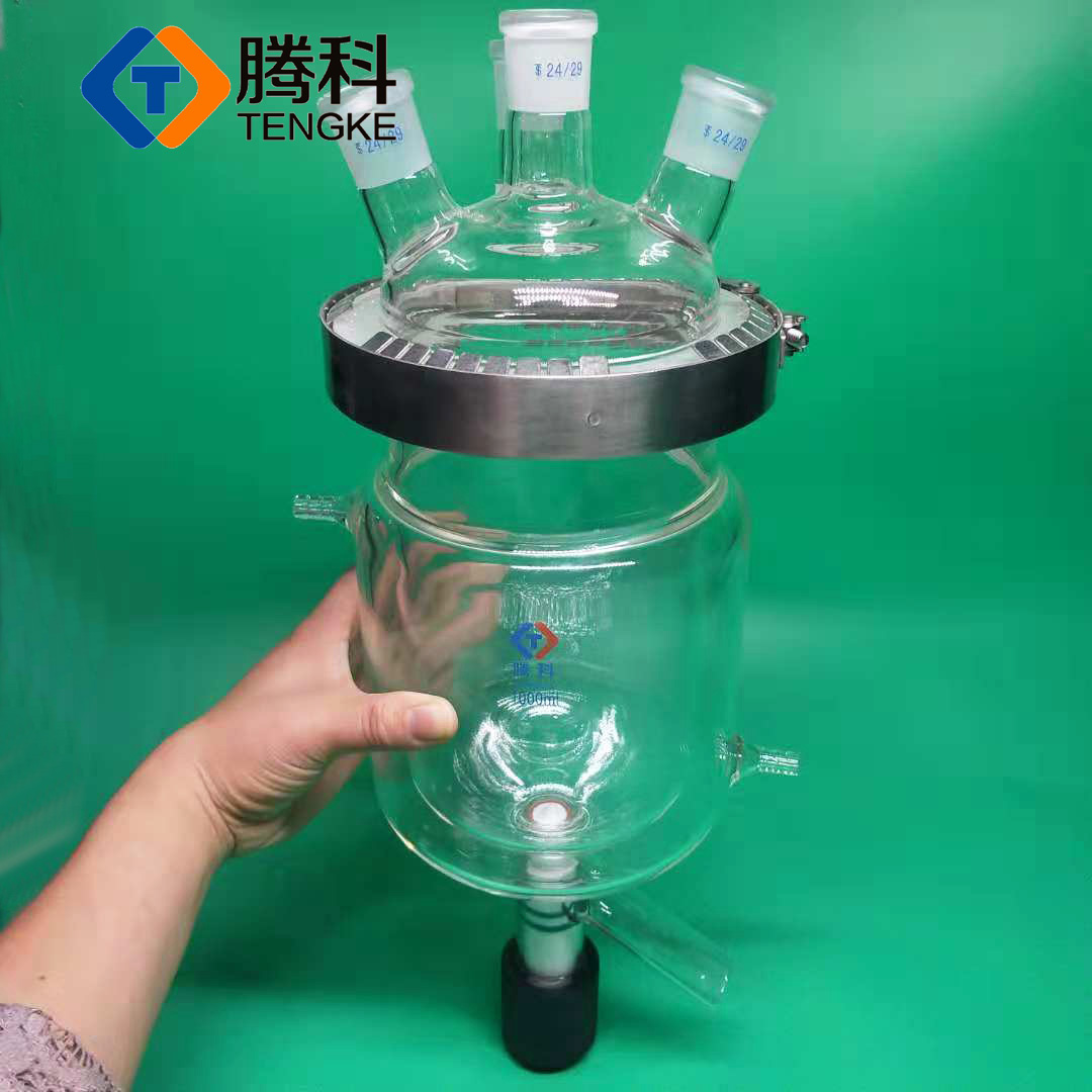 玻璃反应釜三四口烧瓶开口夹套反应器双层250ml500ml1L实验冷却釜 - 图2