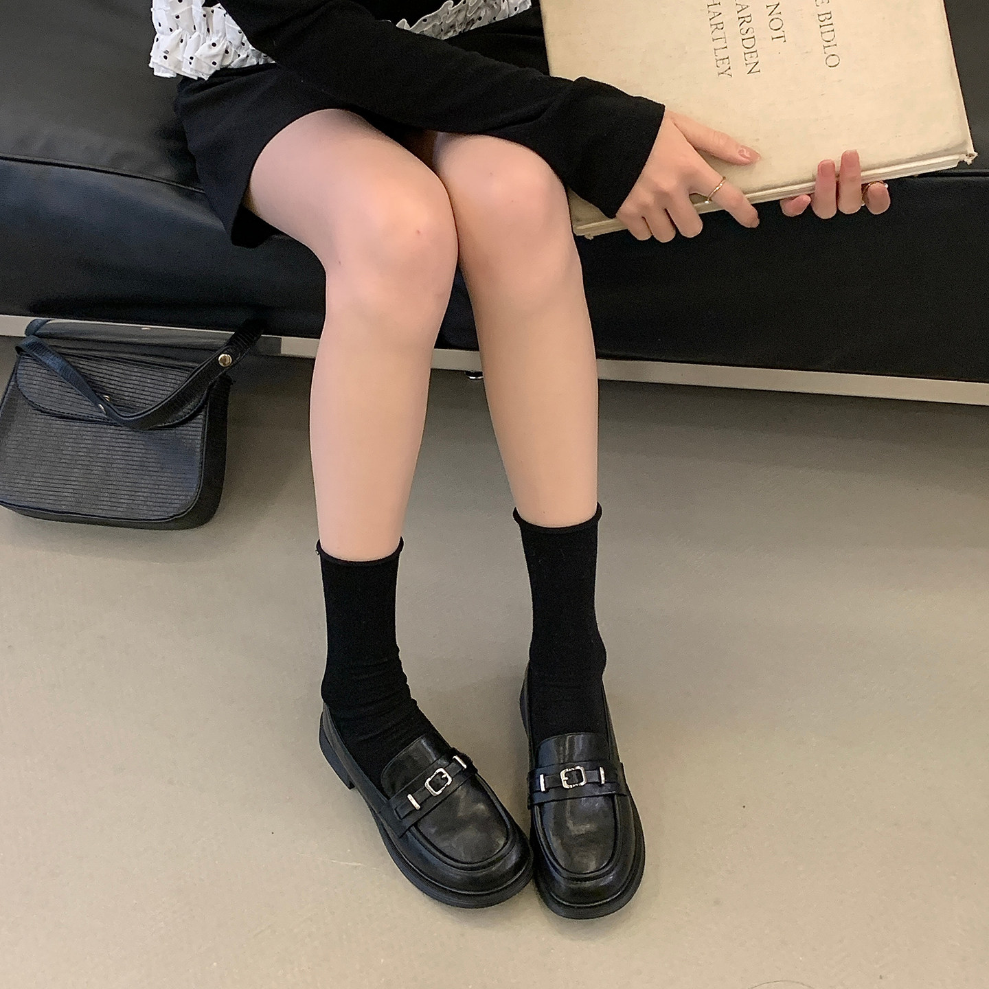 黑色乐福鞋女2026新款英伦风百搭懒人一脚蹬豆豆鞋金属扣平底单鞋,淘宝优惠券,粉丝福利购,淘宝优惠卷