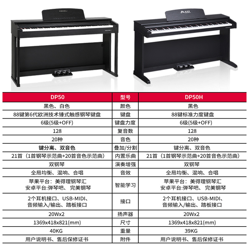 Medeli美得理电钢琴DP50h/60智能重锤专业考级电钢初学者数码钢琴 - 图2