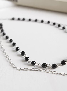 纯银黑玛瑙双层百搭短项链