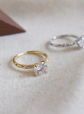 锆石拍照道具纯银情侣指环婚戒