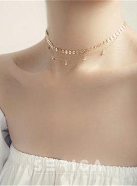 choker手工制作纯银小金珠锁骨链