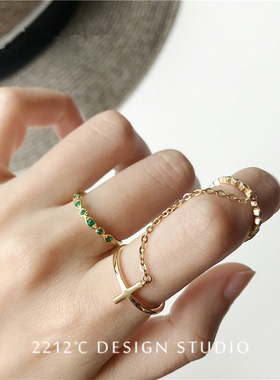 日系复古祖母绿尖晶石纯银指环