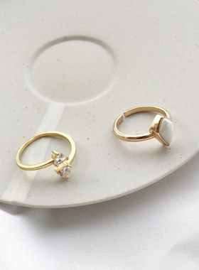 镀金镶锆石菱形日韩风开口戒指