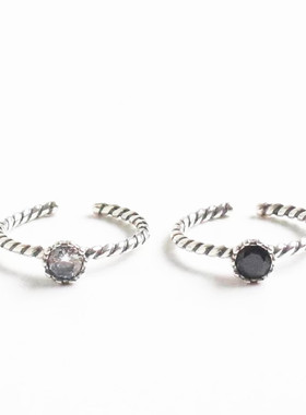 纯银锆石麻花百搭风做旧开口戒指