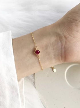 18k日韩风单颗纯银红宝石手链