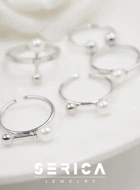 韩版纯银珍珠母贝关节开口戒指