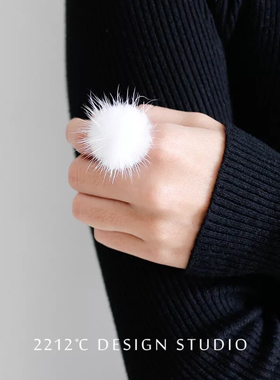 纯银毛球指环可调节礼物戒子