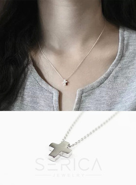 百搭纯银项链学生礼物十字架吊坠