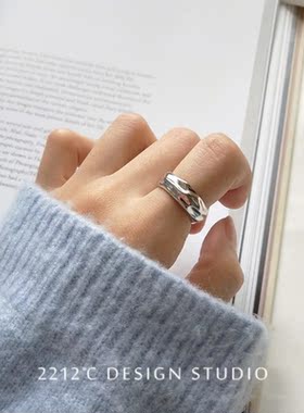 2212银饰 个性简约纯银戒指 s925银指环 Chic开口戒 性冷淡风戒指
