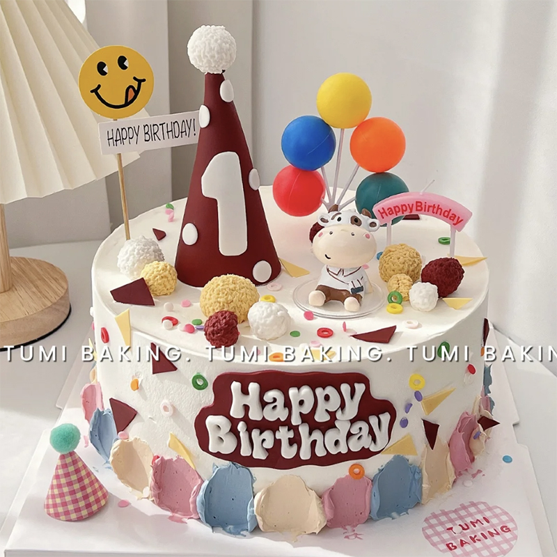 宝宝周岁红色帽子一周岁满月百天小老虎儿童生日甜品台蛋糕装饰 - 图0