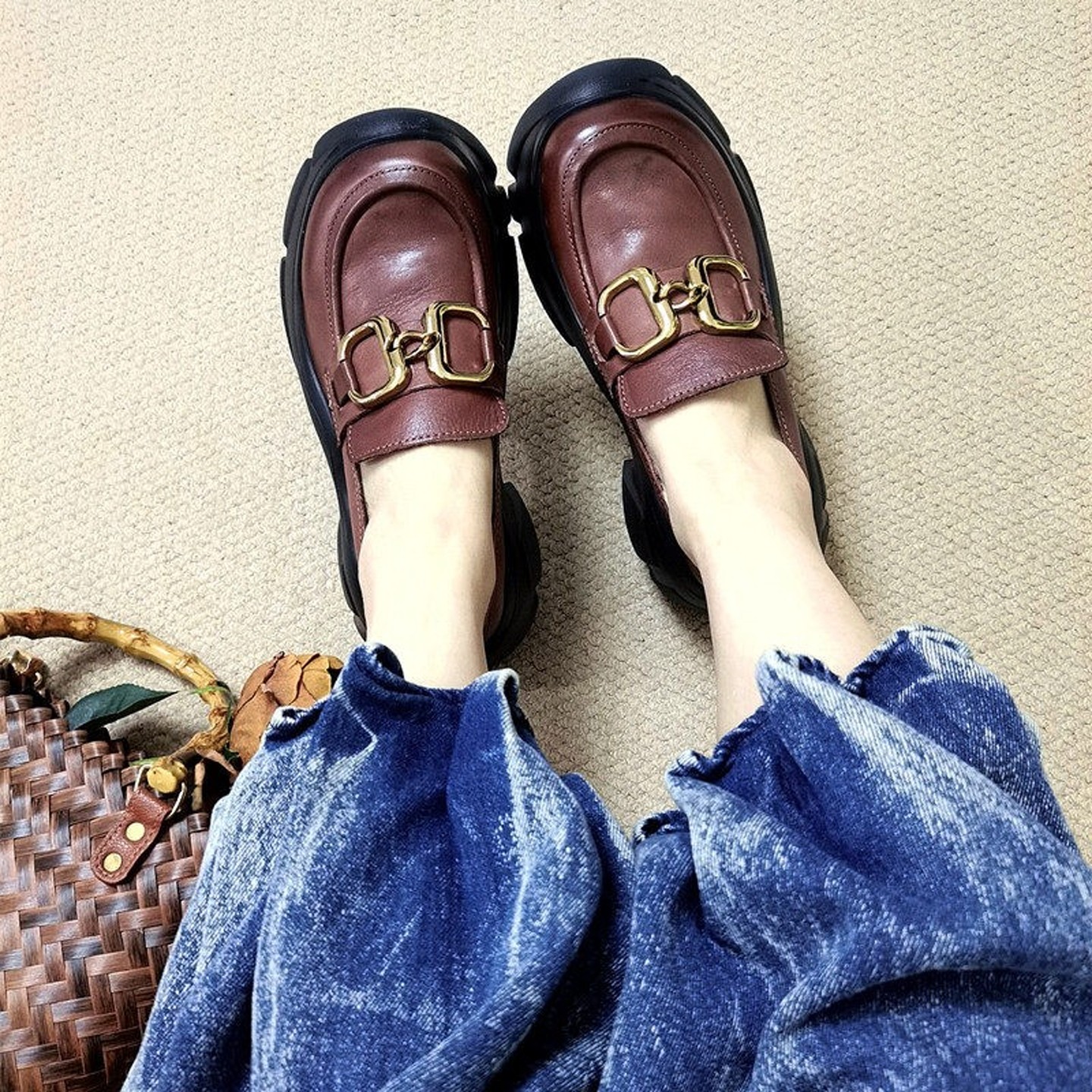 大头厚底乐福鞋女丑萌复古增高单鞋真皮一脚蹬女鞋松糕英伦小皮鞋,淘宝优惠券,粉丝福利购,淘宝优惠卷