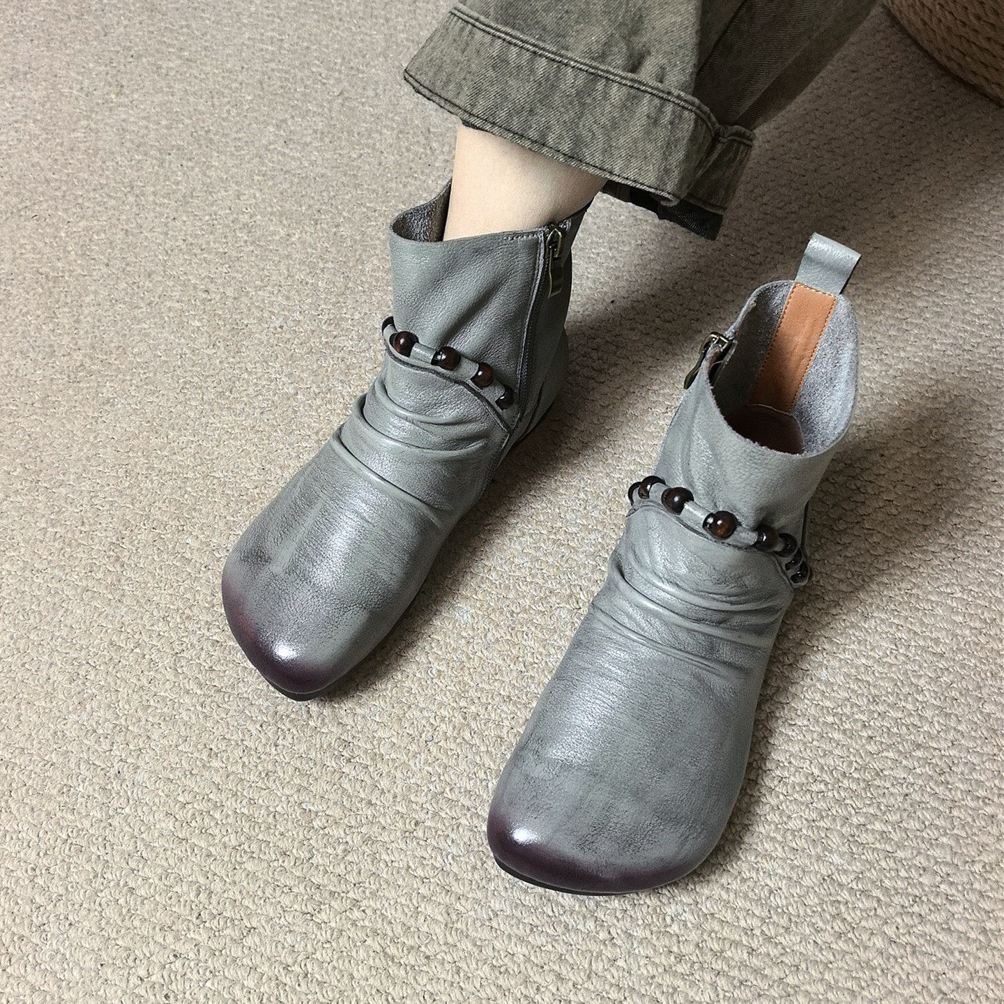 四月倾城真皮手工擦色短靴女秋冬新款复古休闲低跟软底马丁靴单靴,淘宝优惠券,粉丝福利购,淘宝优惠卷