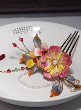 非遗丝绒花古风发簪复古