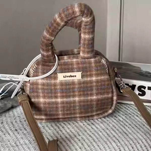 撤柜清！吊牌价239元！复古时髦秋冬毛呢格子单肩斜挎手提小方包,淘宝优惠券,粉丝福利购,淘宝优惠卷