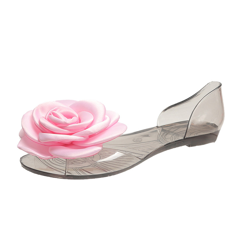 花朵凉鞋果冻鞋女夏平底学生鱼嘴水晶透明外穿韩版塑料女鞋沙滩鞋,淘宝优惠券,粉丝福利购,淘宝优惠卷