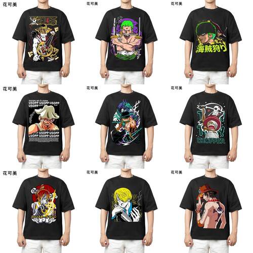海贼王短袖T恤衣服Monkey D Luffy男二次元日系潮流纯棉One Piece - 图1