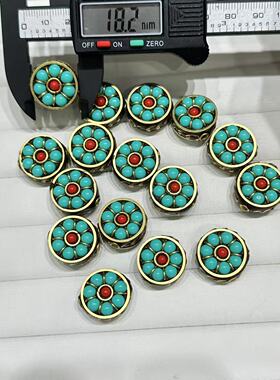 尼泊尔复古纯铜镶嵌隔珠手工DIY手链串珠文玩编绳饰品配饰