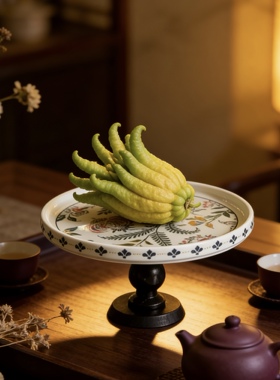 高颜值佛手托盘法式复古创意高脚玻璃果盘果盆陶瓷摆件装饰盘子小