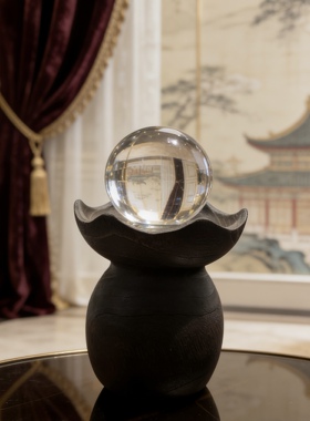 手工纯天然香樟木实木水晶球底座专用器皿摆放桌面房间装饰品摆件