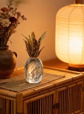 轻奢风高级感客厅玄关水晶凤梨艺术样板房工艺品桌面上装饰小摆件