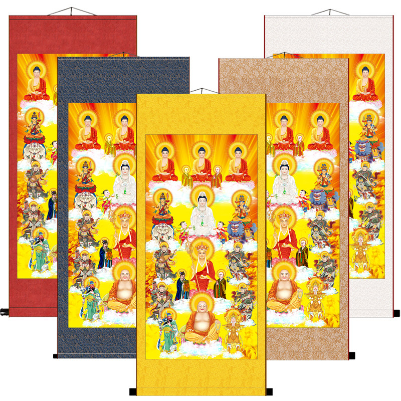 全佛图挂画供奉满堂佛众佛像装饰画三宝佛观音地藏王弥勒佛画包邮_虎窝淘