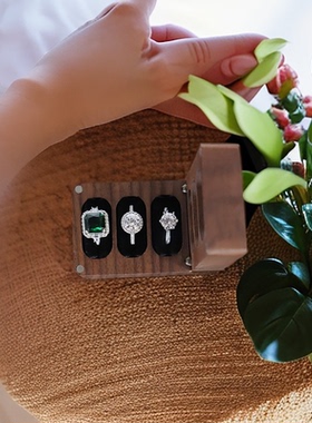 婚礼戒指盒3孔复古胡桃木