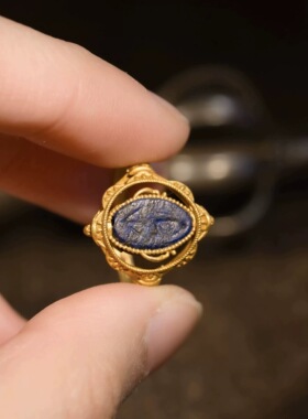 复古青金石圣甲虫18K金戒指女