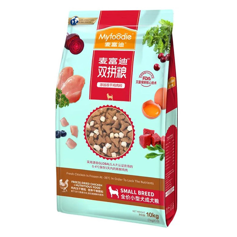 麦富迪狗粮10kg鸡肉冻干双拼全价小型泰迪比熊成年犬通用天然主粮