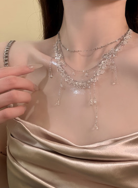 HEY TAO超仙水晶串珠项链女多层叠戴choker颈链清冷感气质锁骨链