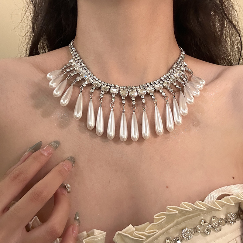 HEY TAO轻奢闪钻水滴珍珠流苏choker项链女复古优雅气质颈链配饰,淘宝优惠券,粉丝福利购,淘宝优惠卷