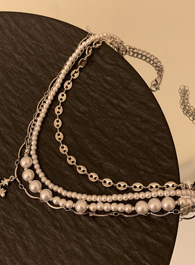 HEY TAO 千金廖斯 叠戴十字架珍珠项链甜酷choker锁骨链颈链配饰