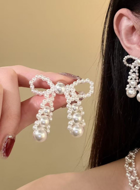 HEY TAO精致法式镂空蝴蝶结珍珠项链复古温柔气质颈链配饰锁骨链