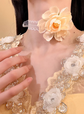 HEY TAO早春唯美气质花朵蕾丝choker颈带项链女温柔气质锁骨颈链