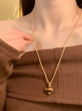 HEY TAO复古氛围感虎眼石叠戴项链女款颈链轻奢气质高级感毛衣链